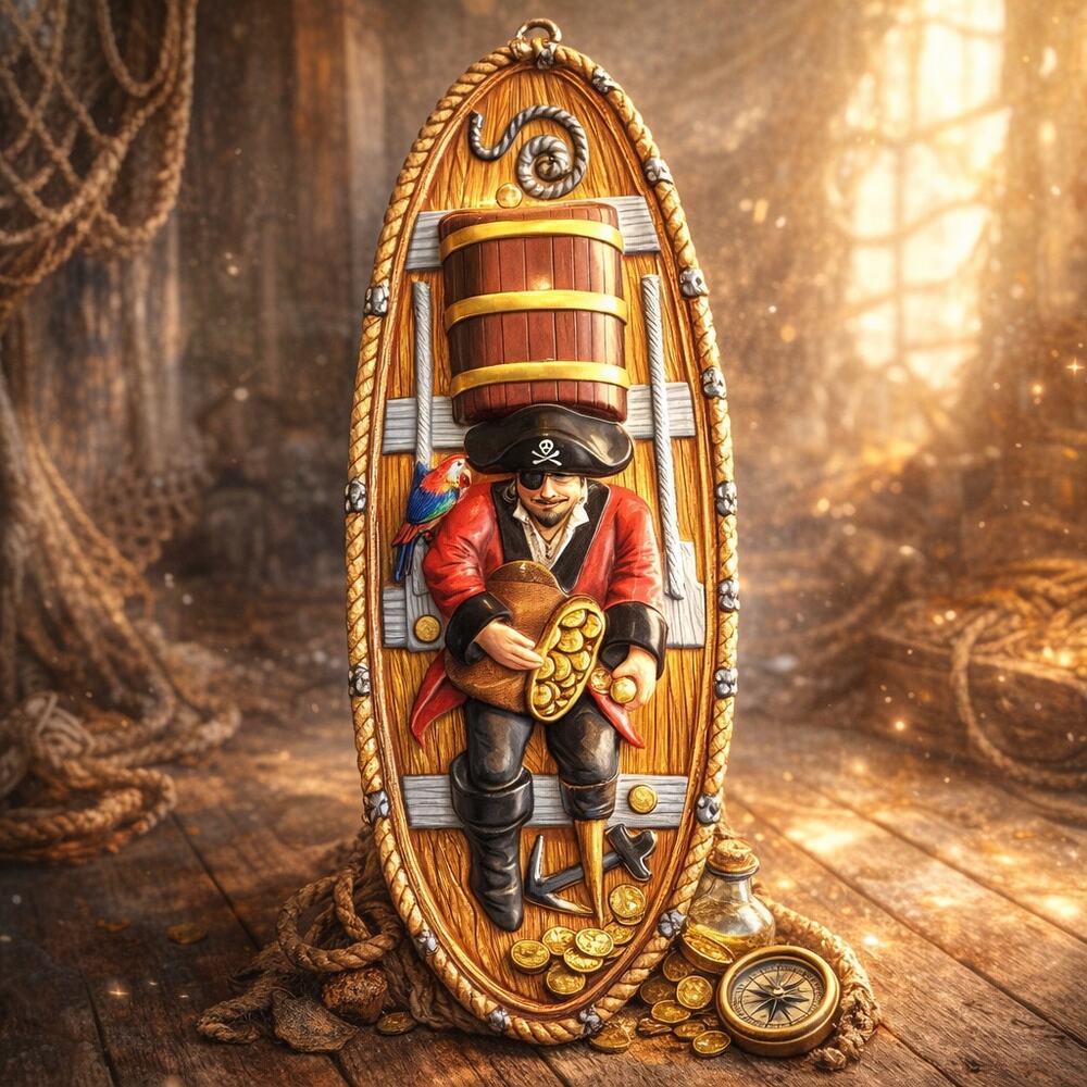 Trader Joe’s Pirate Cookie Tin Empty Boat Treasure Chest 11" Nautical Decor